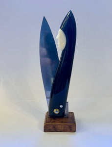 Capucin couteau de collection 'Le Moine' sculpture tête, manche dent de phacochère, lame acier carbone 10cm