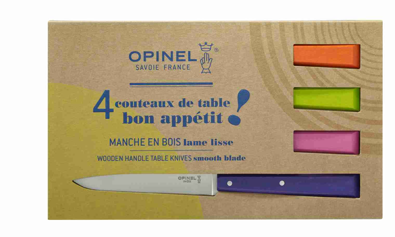 Opinel Coffret de 4 Couteaux de Table N°125 Bon Appétit POP - Lame 11cm