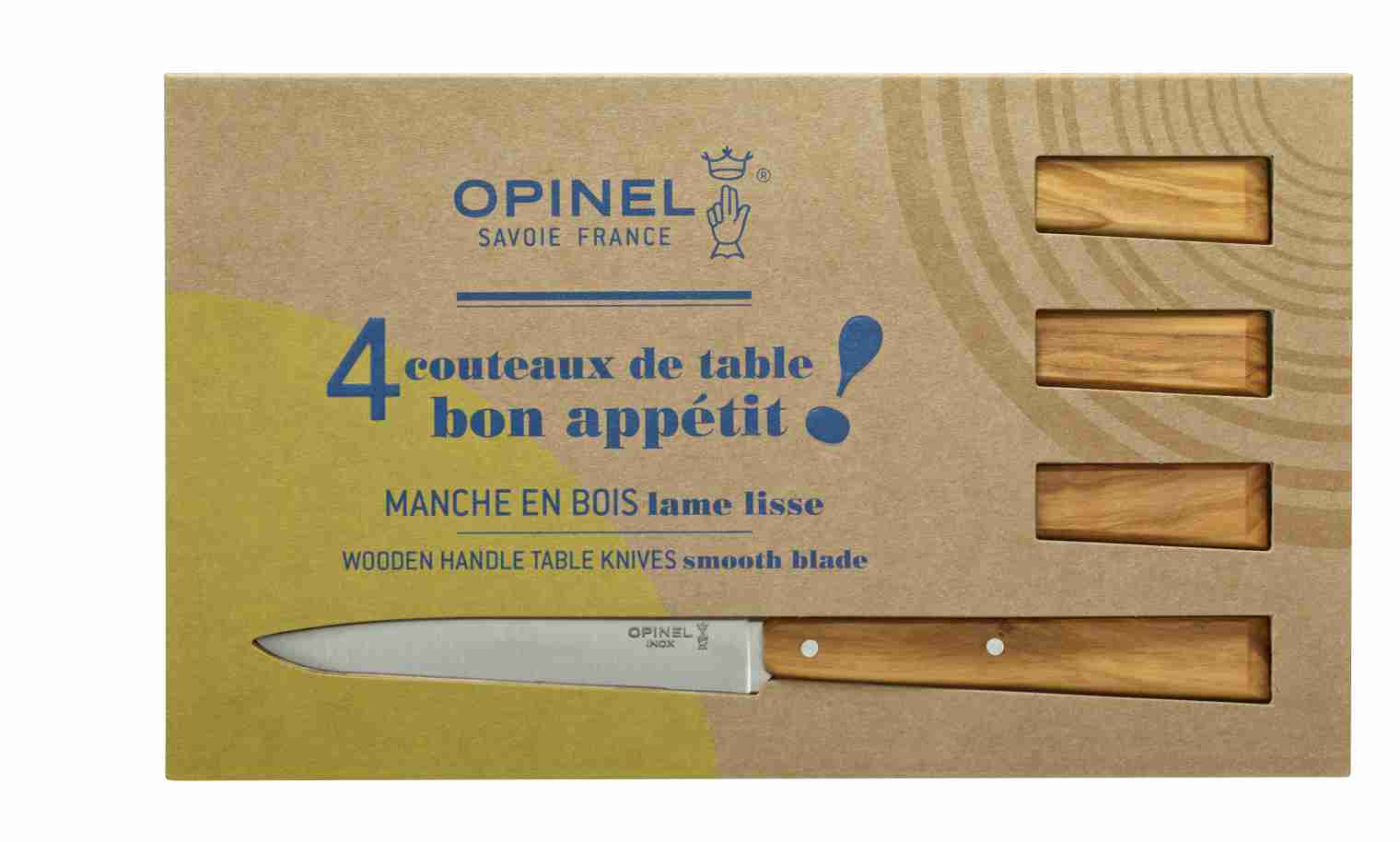 Opinel Coffret de 4 Couteaux de Table N°125 Bon Appétit OLIVIER - Lame 11cm
