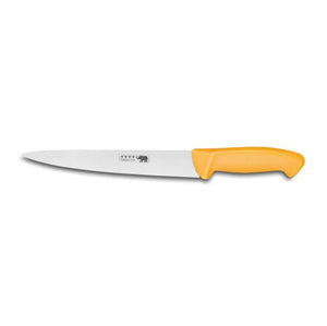 Couteau boucher Sabatier saigner surmoulé manche jaune lame inox, par Thiers-Issard