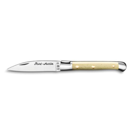 Couteau Saint Martin 10 cm Manche en os avec rosettes, lame inox, par Thiers-Issard